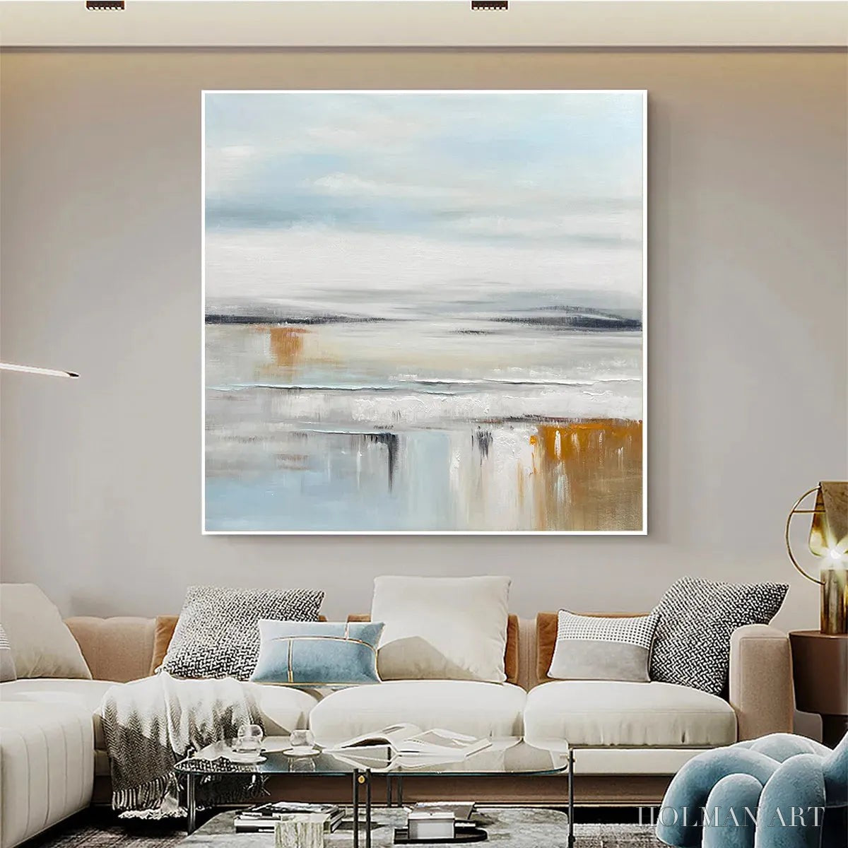 HOLMAN ART Coastal Serenity – Abstract Coastal Landscape Painting in Soft Blues and Neutrals - image 6