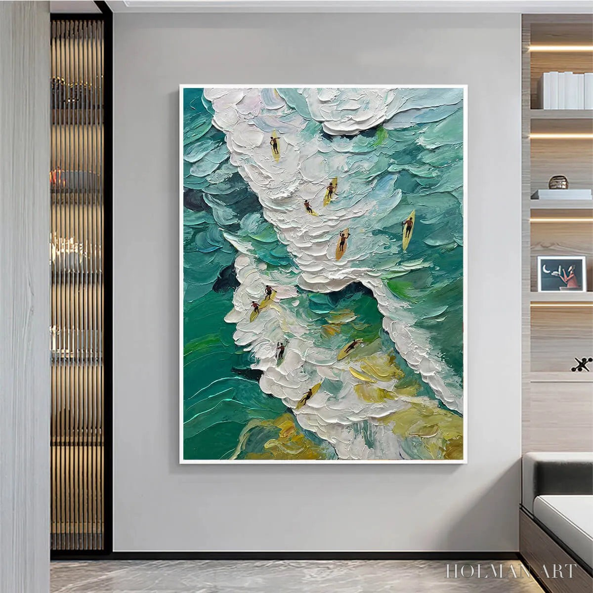 HOLMAN ART Catching the Wave – Textured Surfers Ocean Scene Oil Painting - image 2