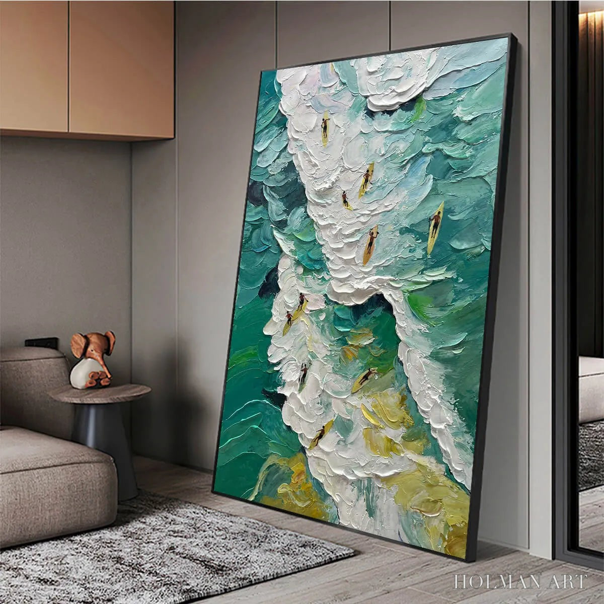 HOLMAN ART Catching the Wave – Textured Surfers Ocean Scene Oil Painting - image 4