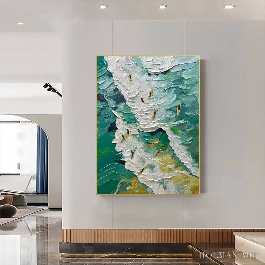 HOLMAN ART Catching the Wave – Textured Surfers Ocean Scene Oil Painting - image 6