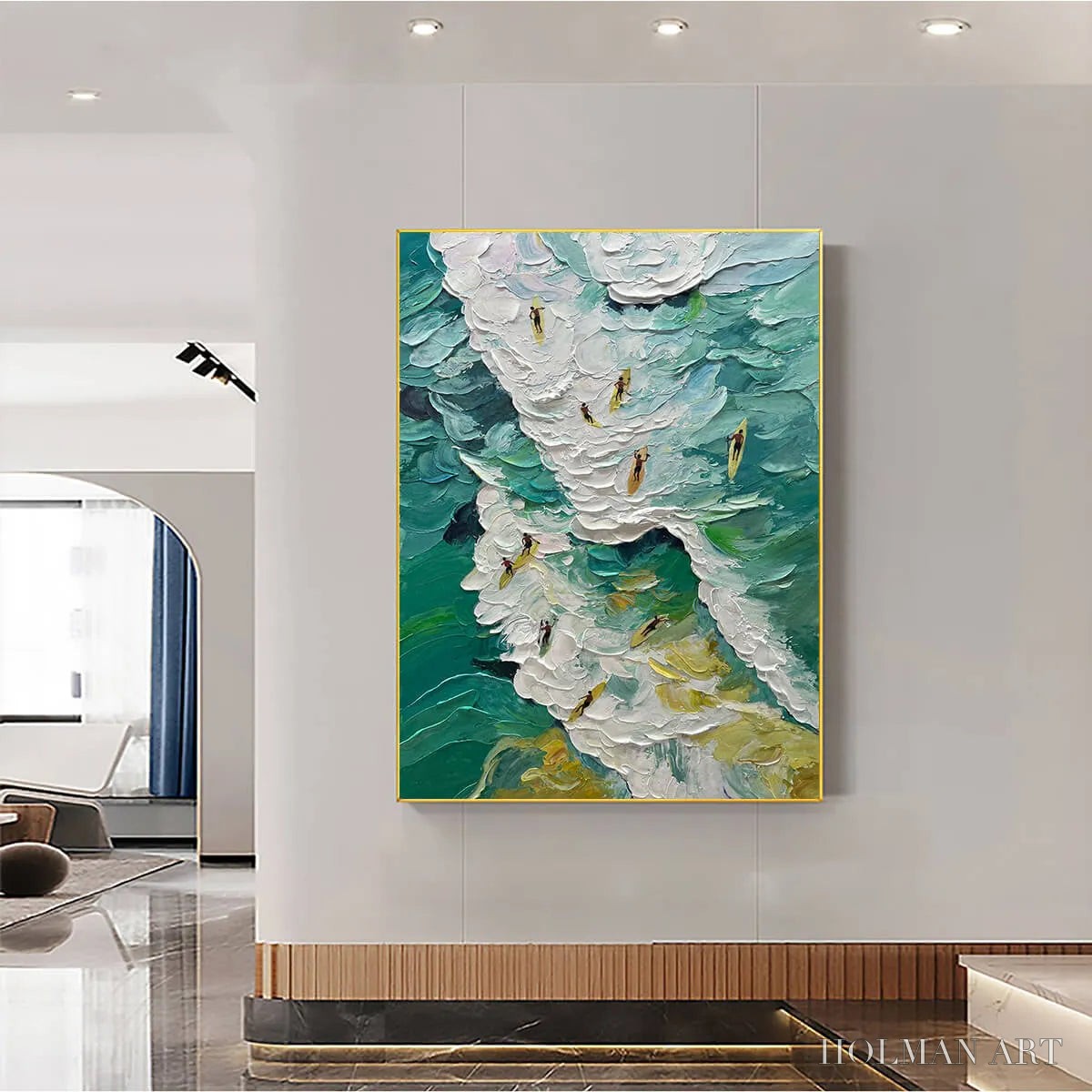 HOLMAN ART Catching the Wave – Textured Surfers Ocean Scene Oil Painting - image 6