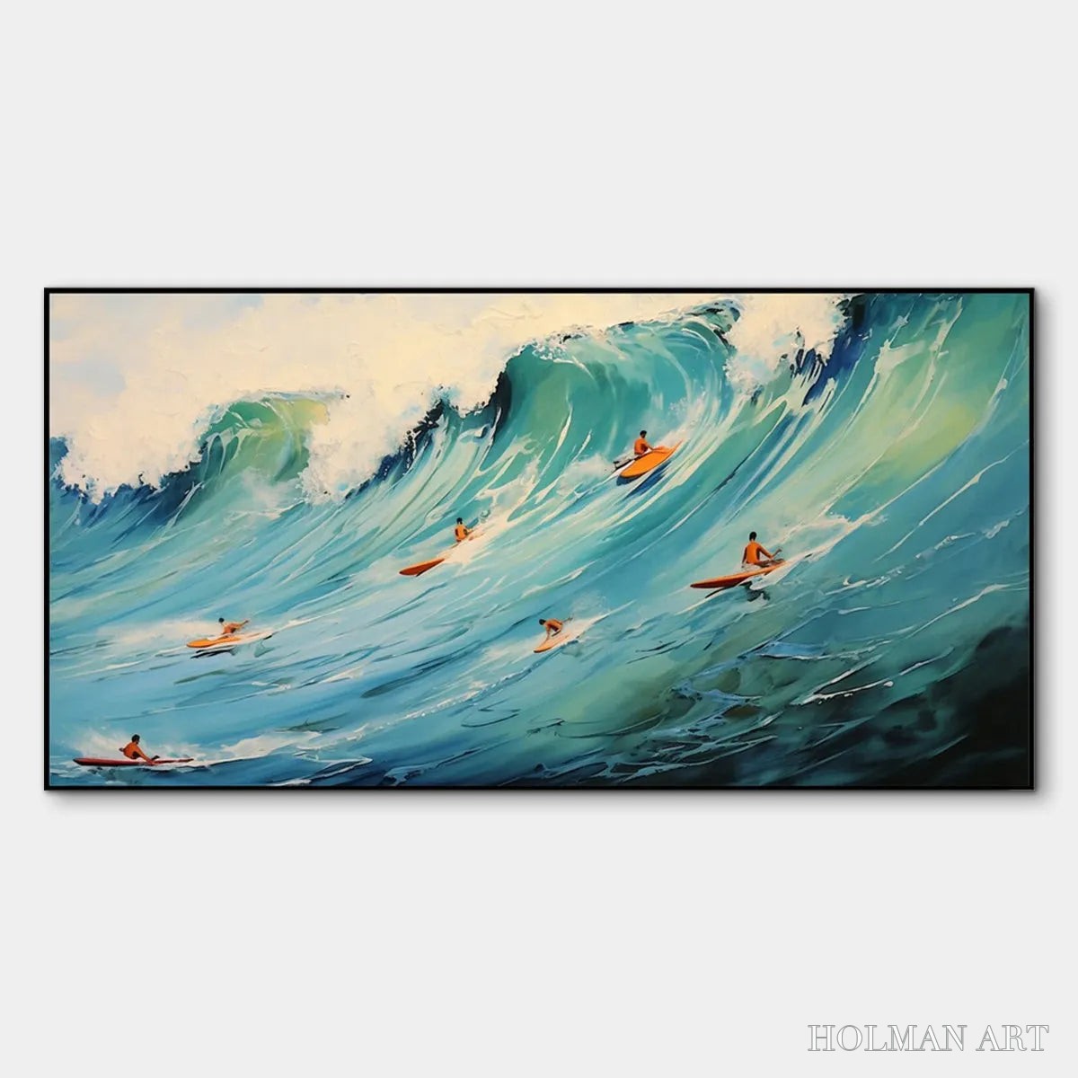 HOLMAN ART Epic Ride – Panoramic Ocean Painting of Surfers on a Majestic Wave - image 1