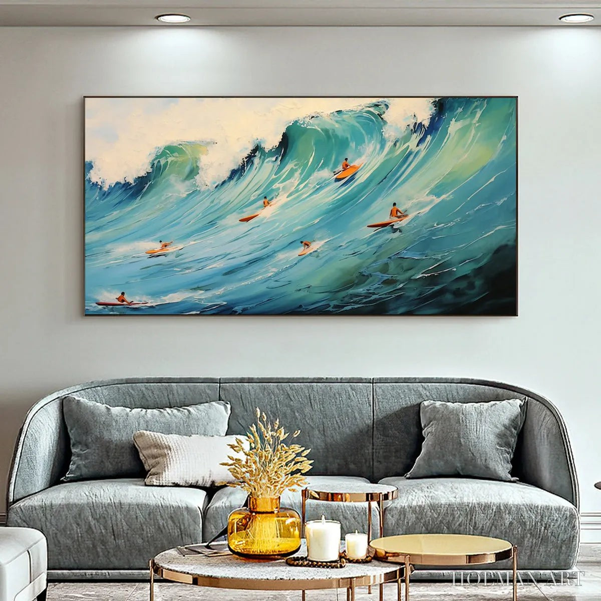 HOLMAN ART Epic Ride – Panoramic Ocean Painting of Surfers on a Majestic Wave - image 2