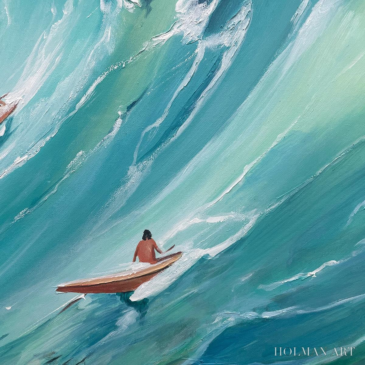 HOLMAN ART Epic Ride – Panoramic Ocean Painting of Surfers on a Majestic Wave - image 3
