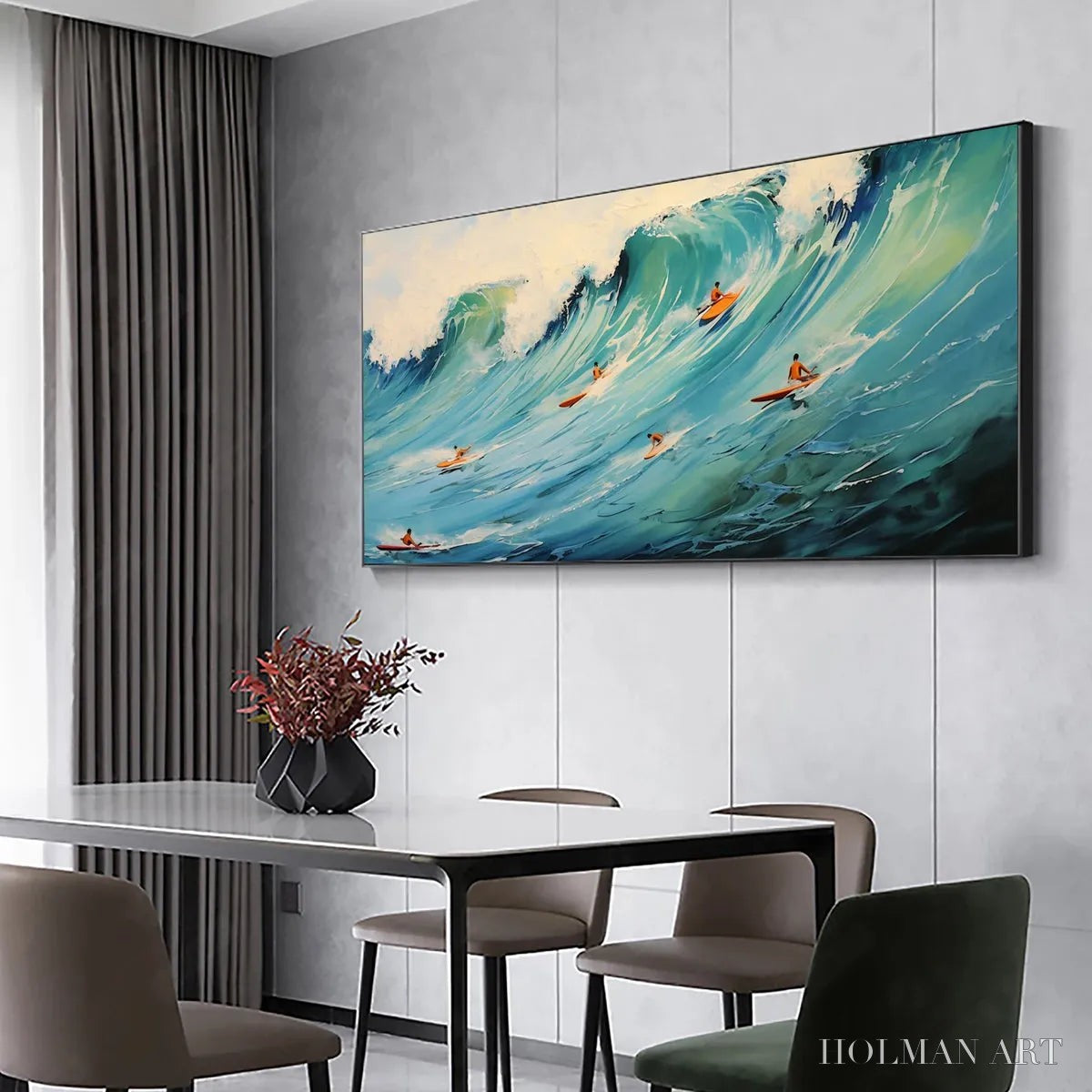 HOLMAN ART Epic Ride – Panoramic Ocean Painting of Surfers on a Majestic Wave - image 4