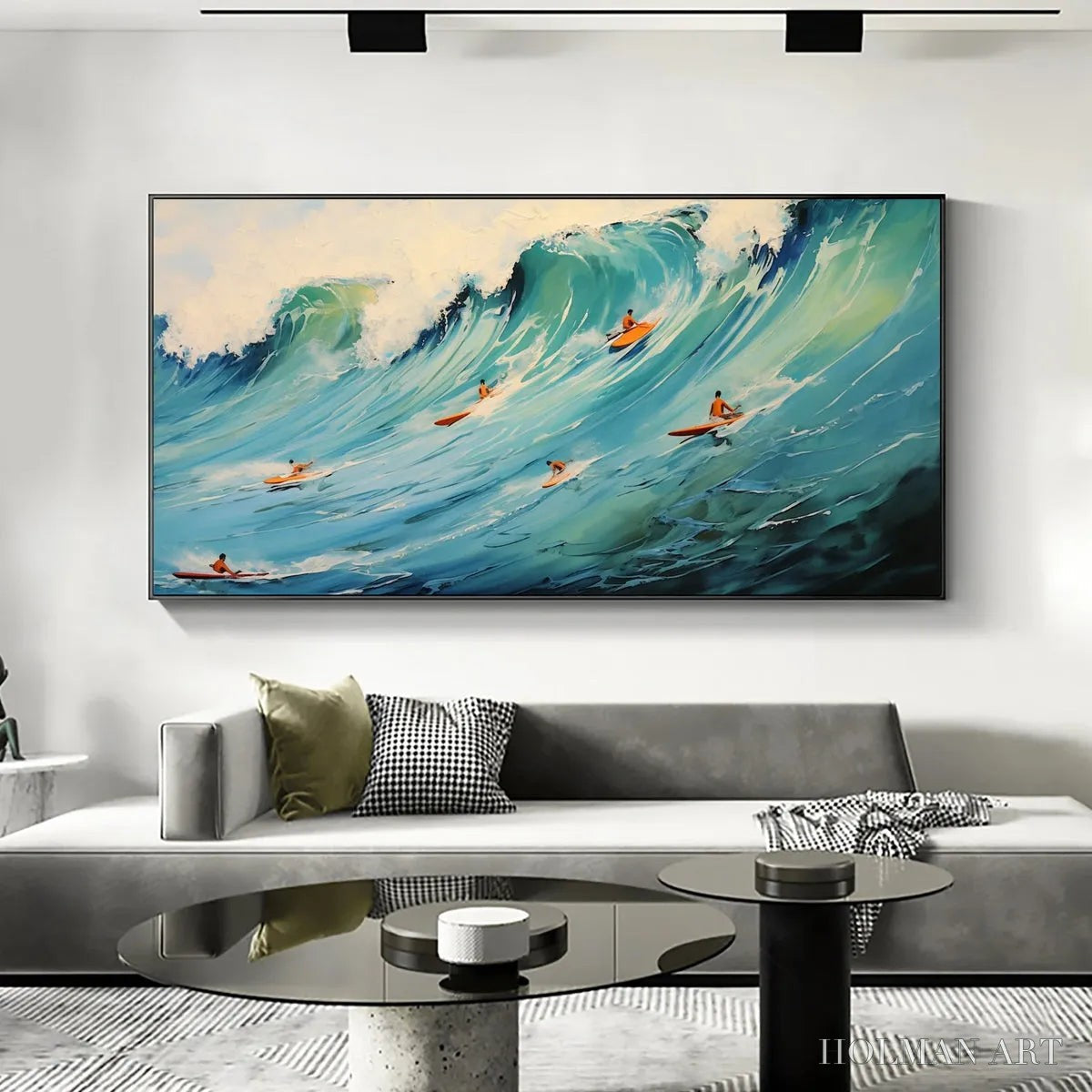 HOLMAN ART Epic Ride – Panoramic Ocean Painting of Surfers on a Majestic Wave - image 5