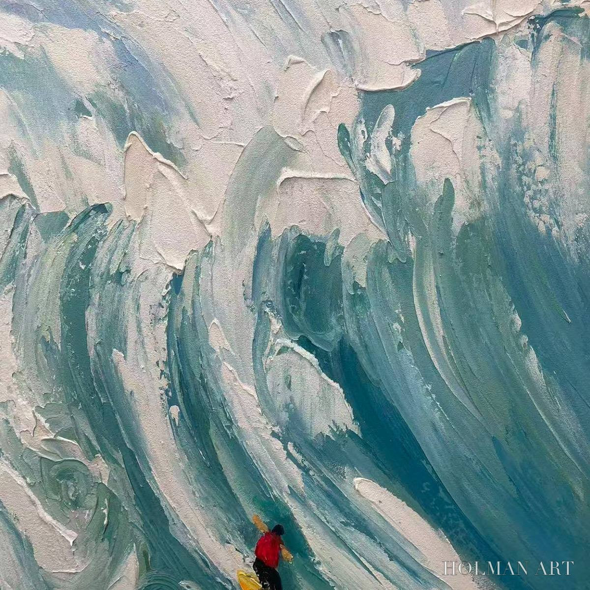 HOLMAN ART Catching the Wave – Vertical Ocean Painting of Surfers Riding a Wave - image 3