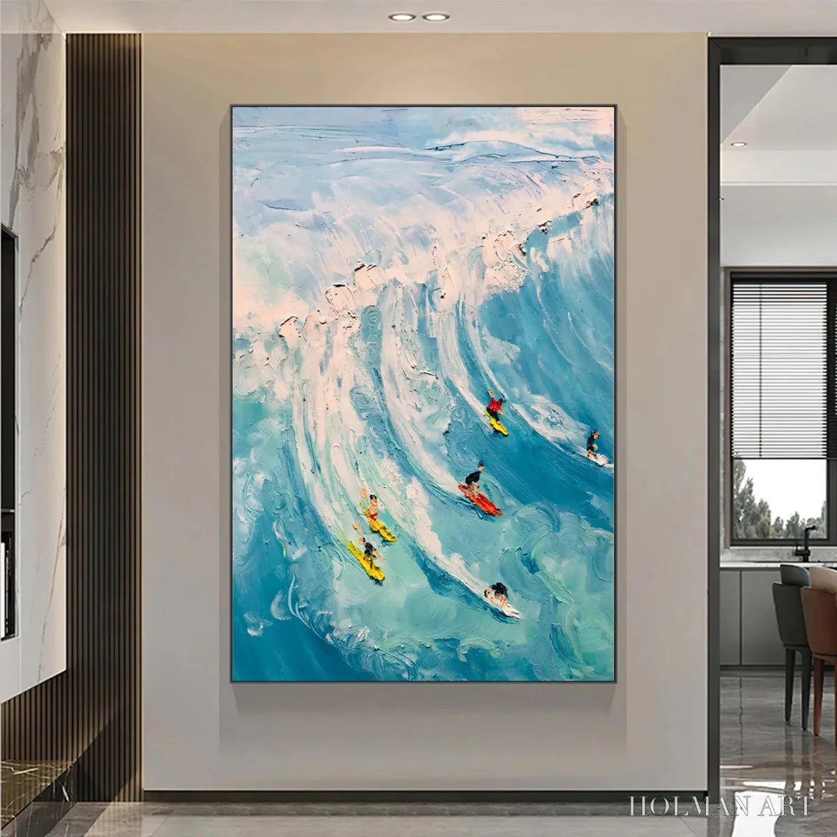 HOLMAN ART Catching the Wave – Vertical Ocean Painting of Surfers Riding a Wave - image 4