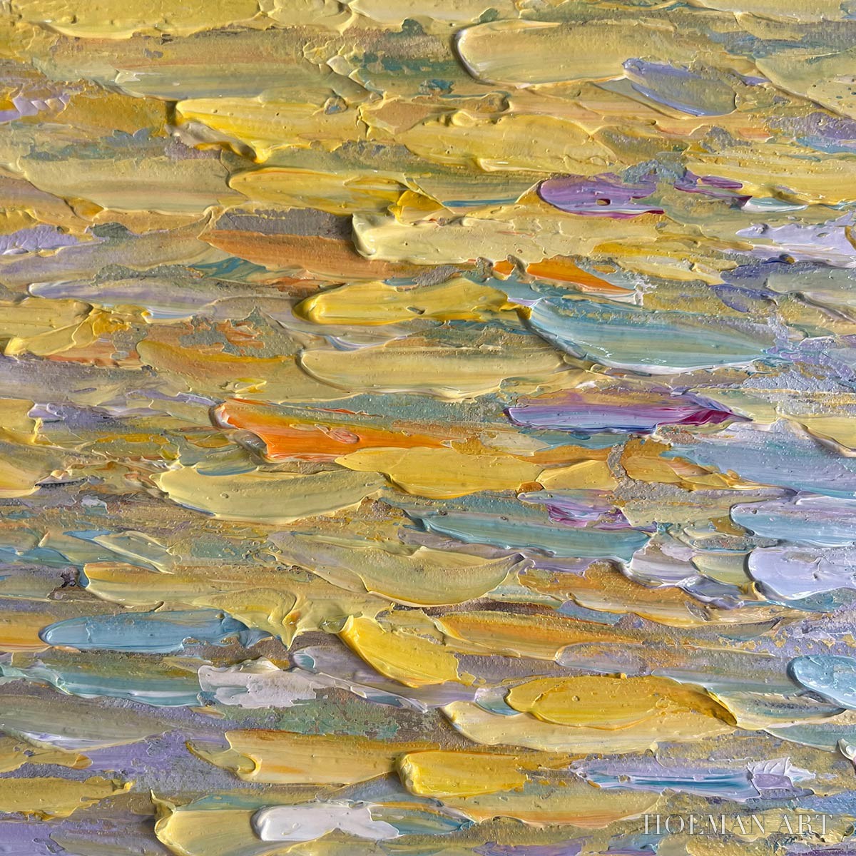 HOLMAN ART Golden Sunset Over Water – Square Textured Seascape Painting, Palette Knife Ocean Sunset, Blue, Living… - image 5