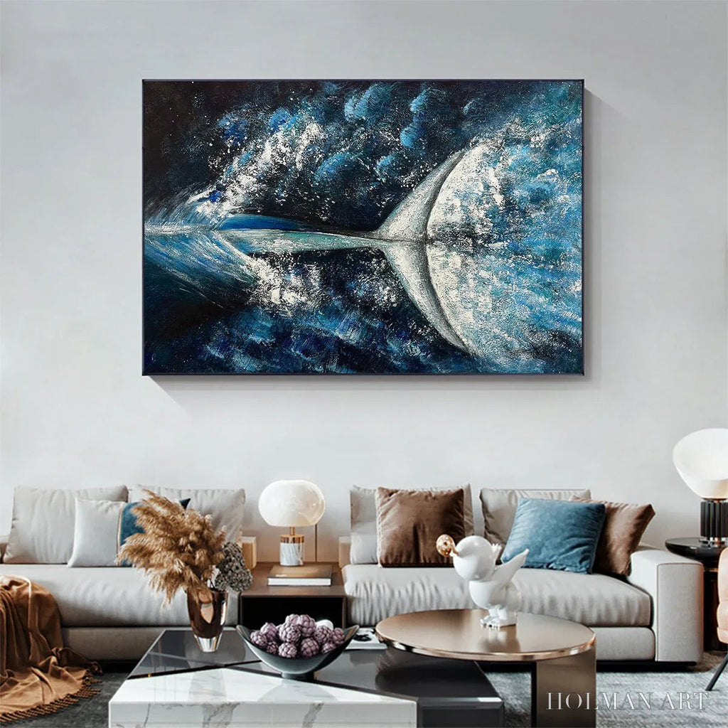 HOLMAN ART Whale'S Grace – Textured Whale Tail Painting, Ocean Animal Art, Blue, Living Room, Bedroom, Office - image 2