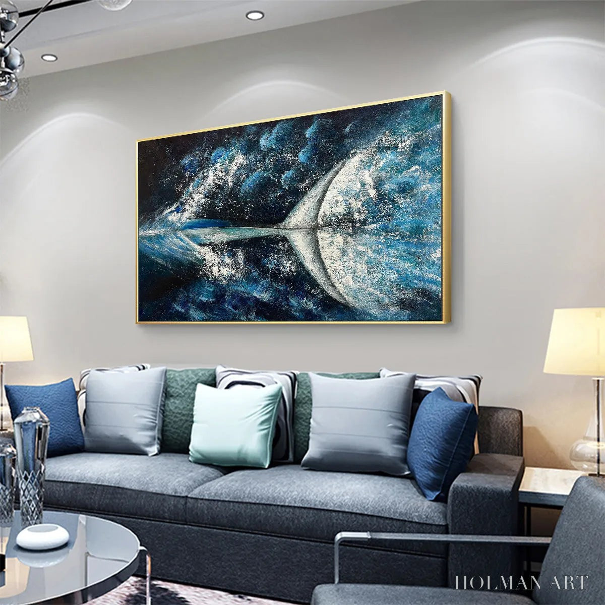 HOLMAN ART Whale'S Grace – Textured Whale Tail Painting, Ocean Animal Art, Blue, Living Room, Bedroom, Office - image 4