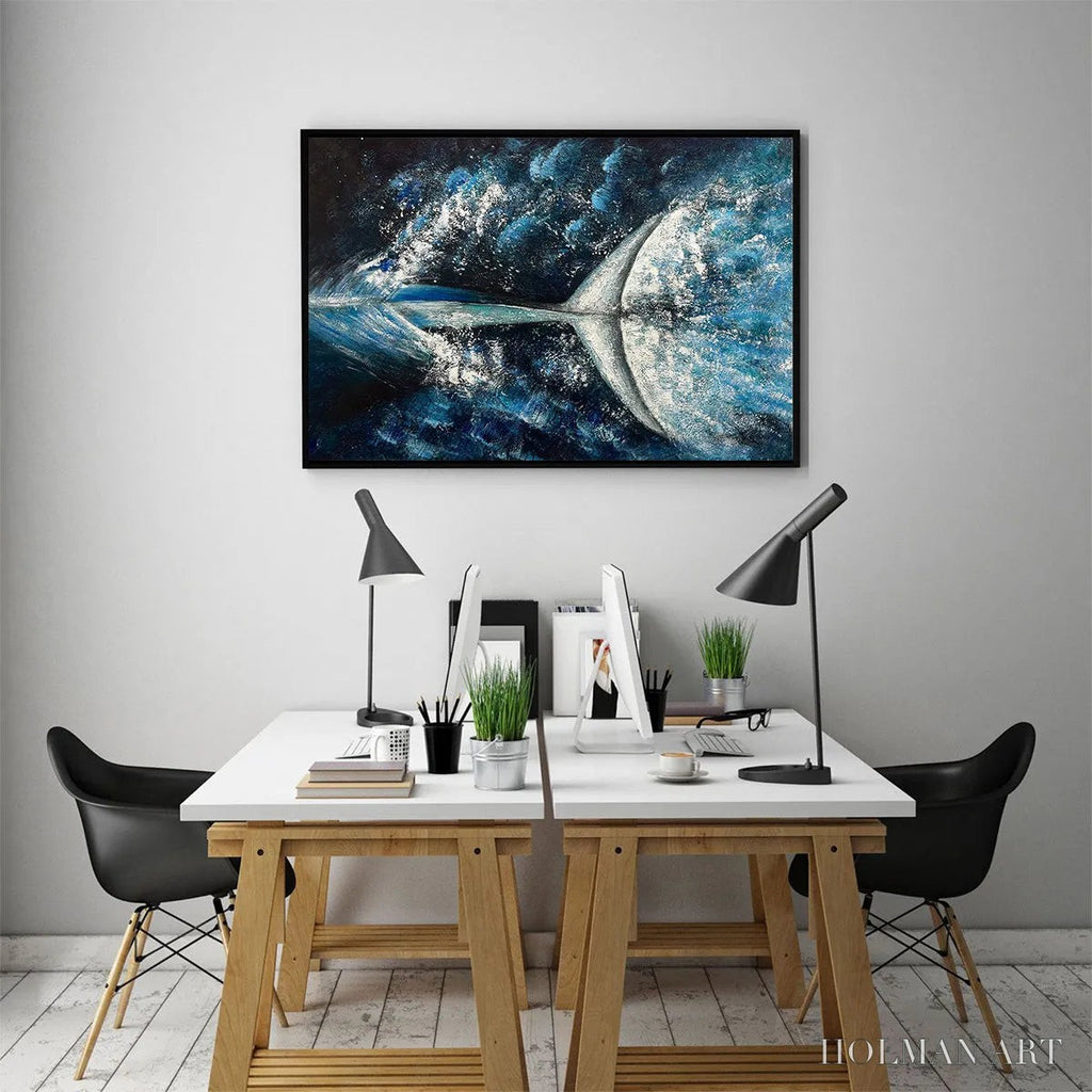 HOLMAN ART Whale'S Grace – Textured Whale Tail Painting, Ocean Animal Art, Blue, Living Room, Bedroom, Office - image 6