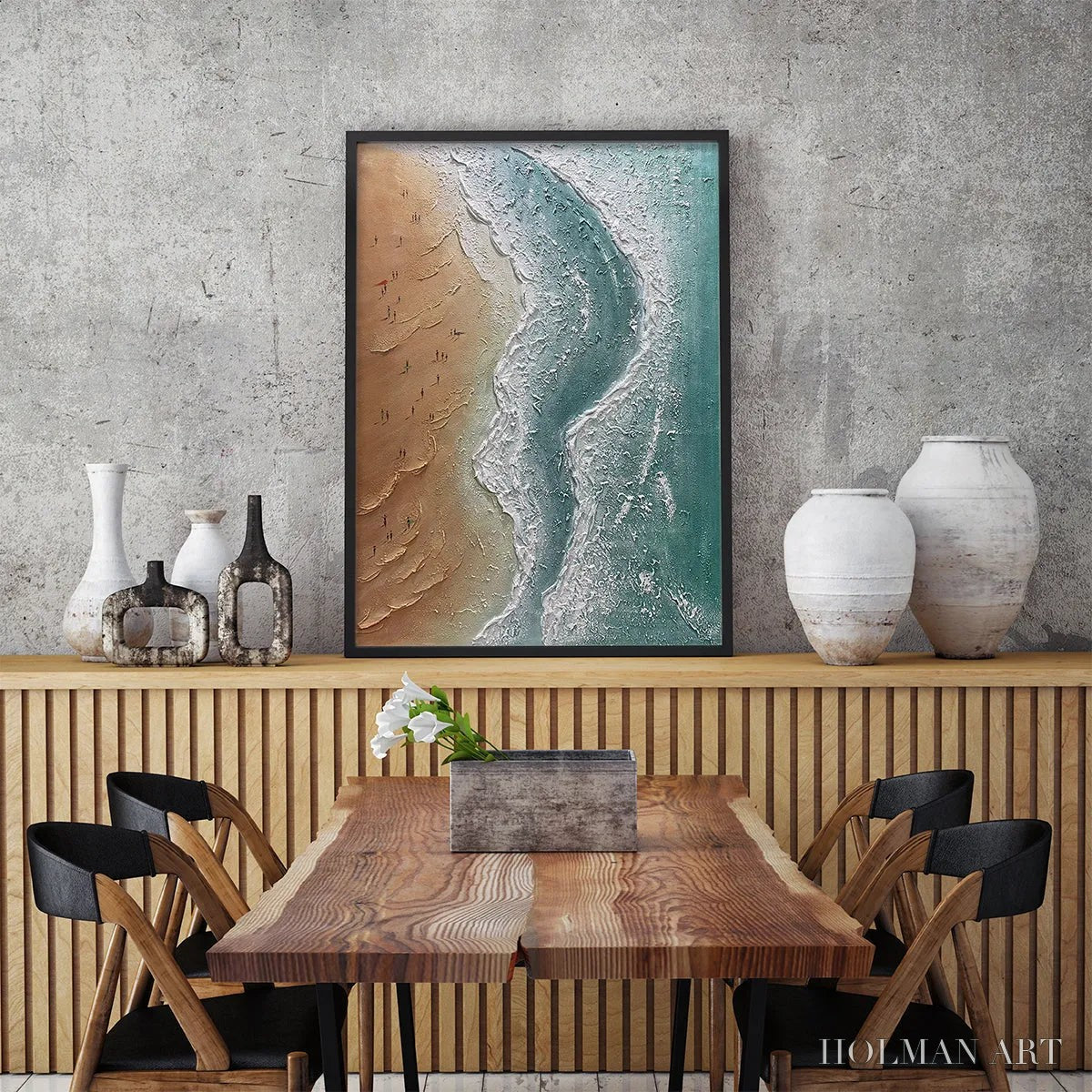 HOLMAN ART Coastal Serenity – Textured Beach Painting, Ocean View, Beige, Blue, Living Room, Bedroom - image 5
