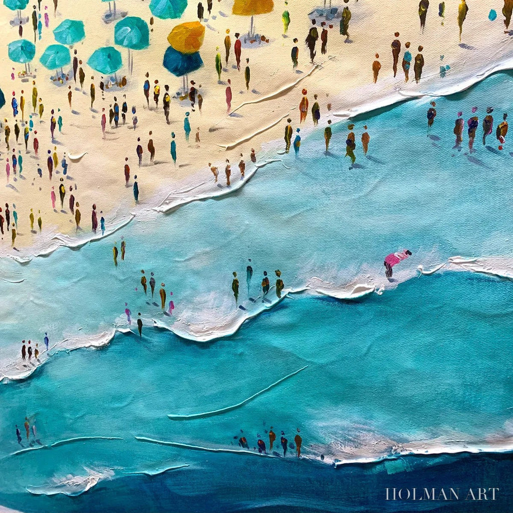 HOLMAN ART Summer Afternoon – Beach Scene Oil Painting with Beach Umbrellas - image 3