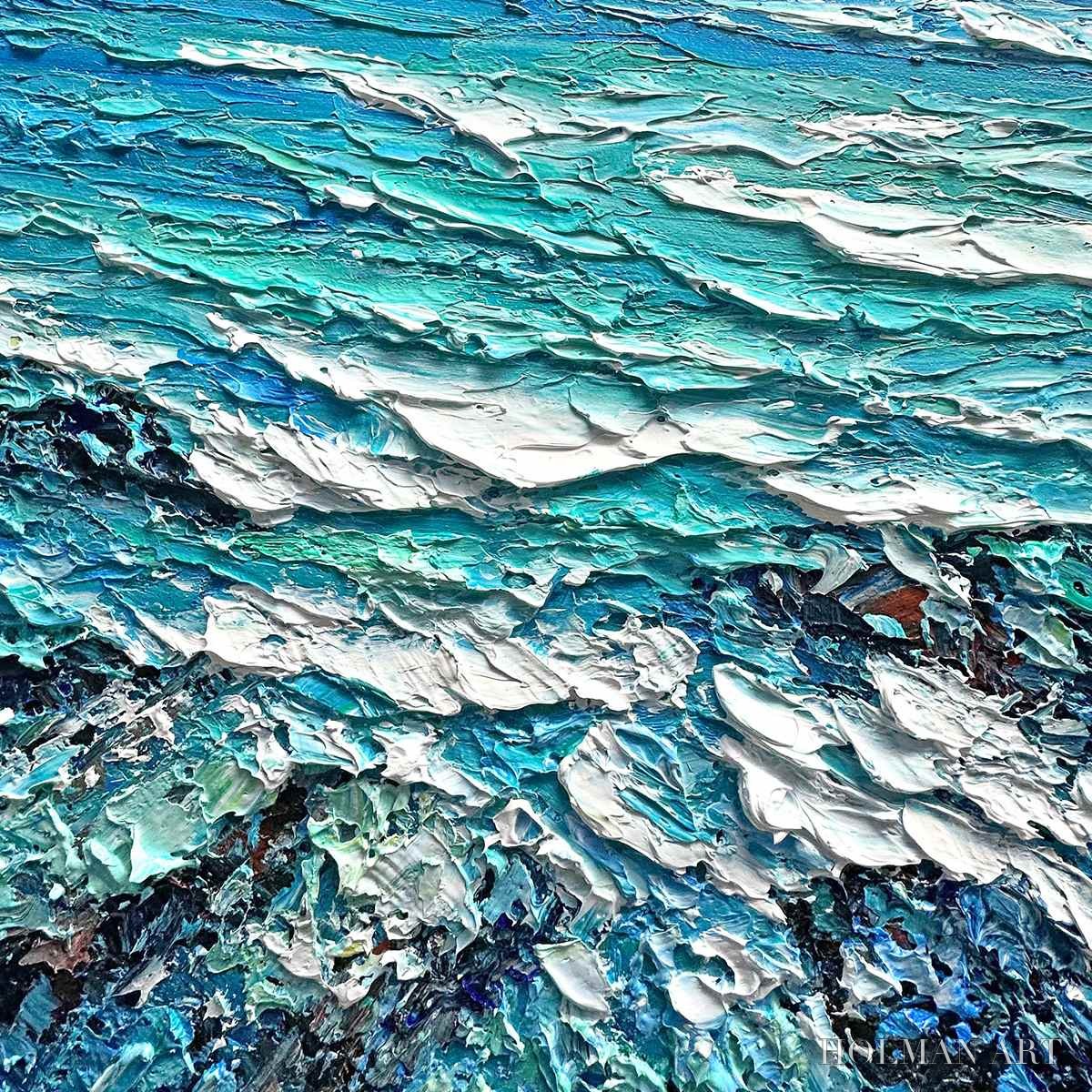 HOLMAN ART Azure Depths – Impasto Seascape Oil Painting in Blues and Greens - image 3