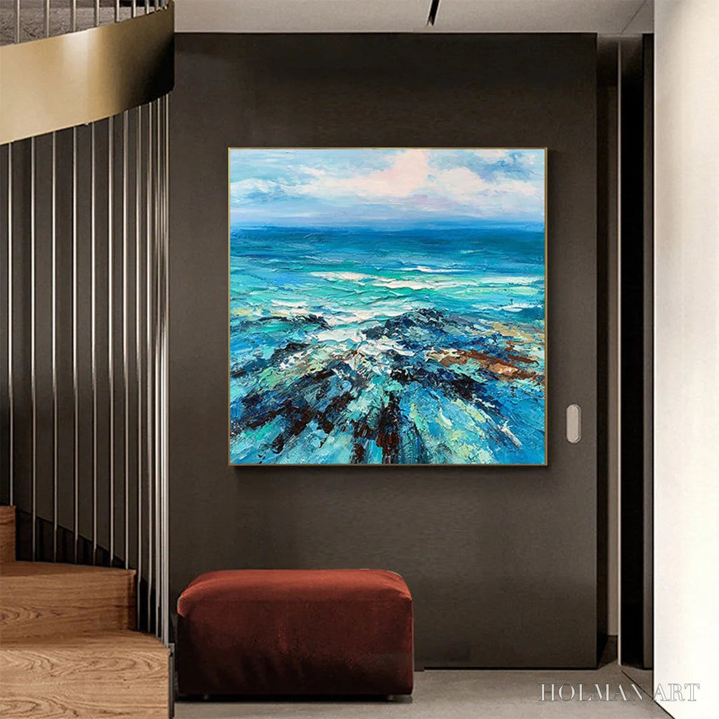 HOLMAN ART Azure Depths – Impasto Seascape Oil Painting in Blues and Greens - image 4