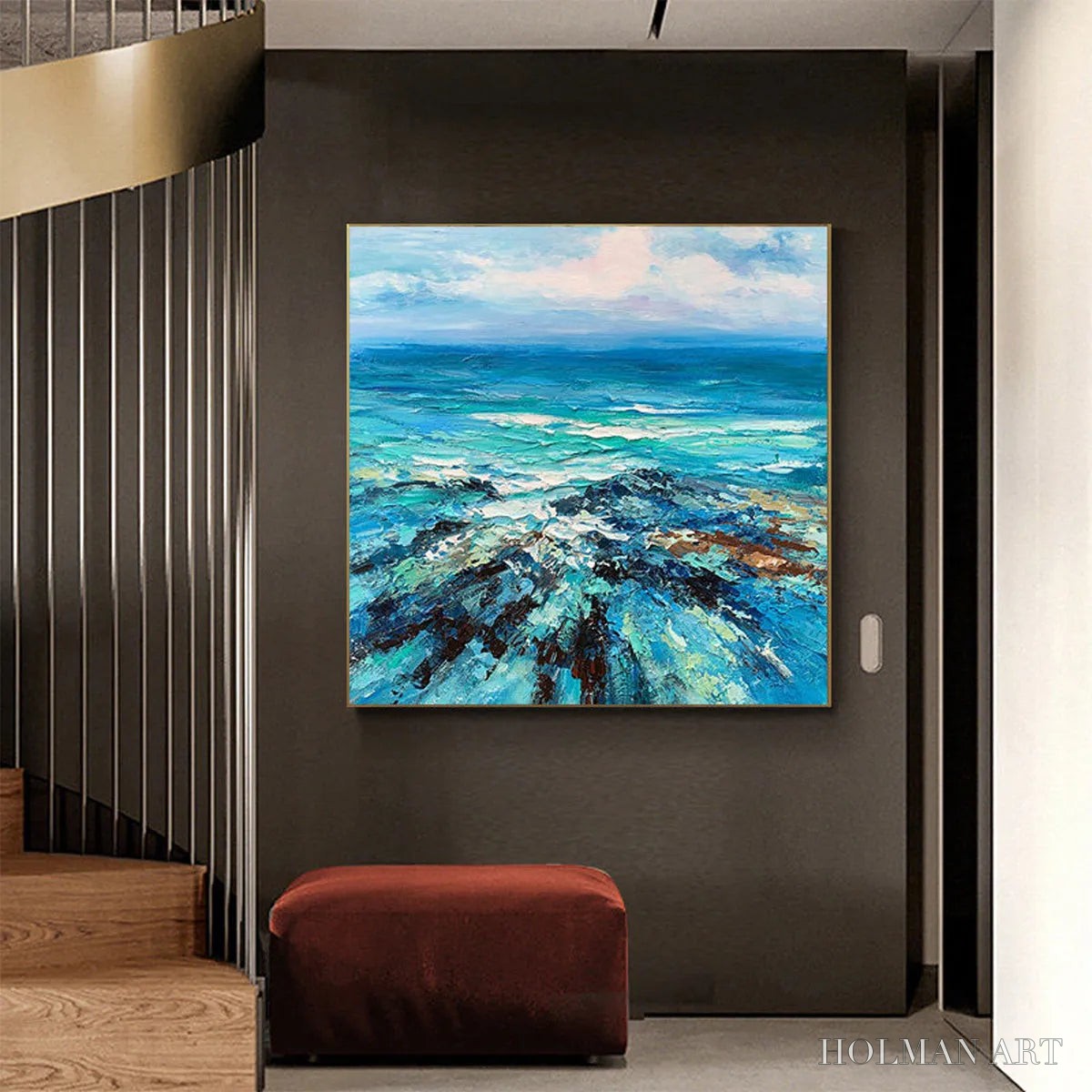HOLMAN ART Azure Depths – Impasto Seascape Oil Painting in Blues and Greens - image 4