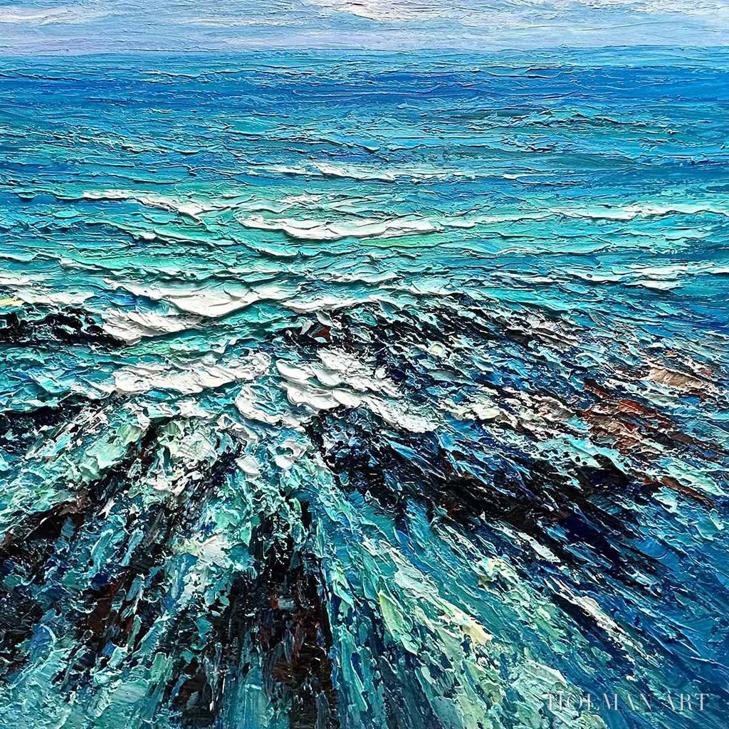 HOLMAN ART Azure Depths – Impasto Seascape Oil Painting in Blues and Greens - image 6