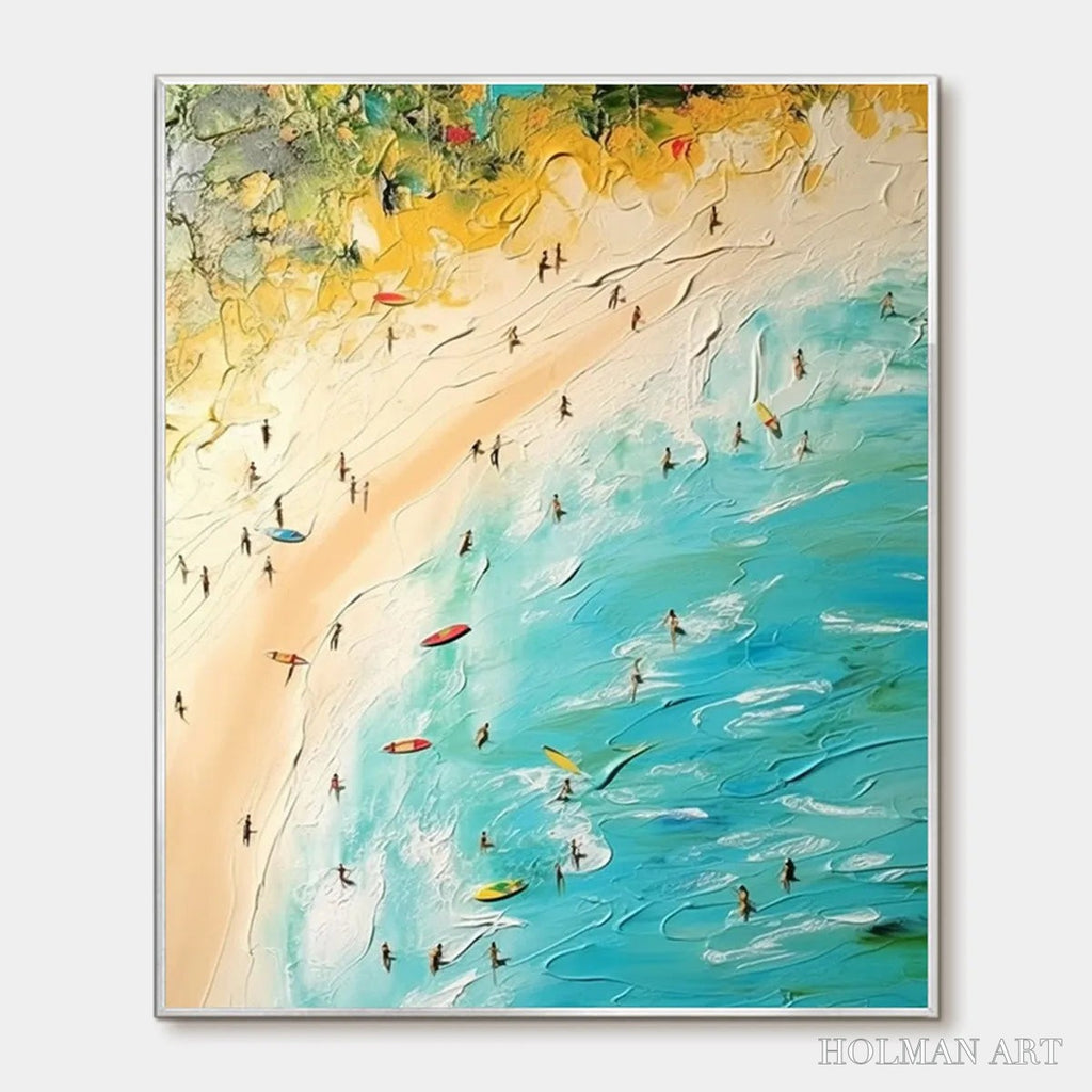 HOLMAN ART Seaside Reverie – Impasto Beach Scene Oil Painting with Figures - image 1