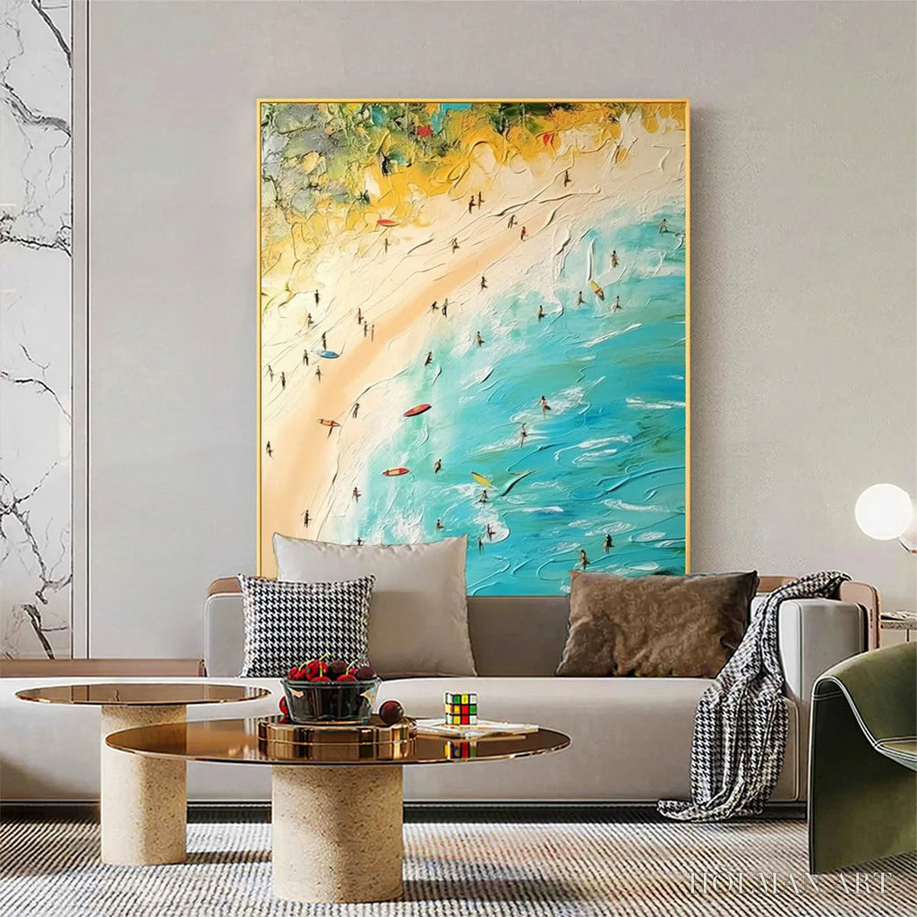 HOLMAN ART Seaside Reverie – Impasto Beach Scene Oil Painting with Figures - image 5