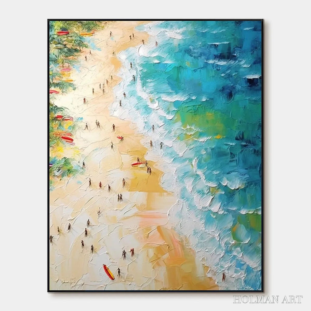 HOLMAN ART Tropical Paradise – Vertical Impasto Beach Scene Oil Painting - image 1