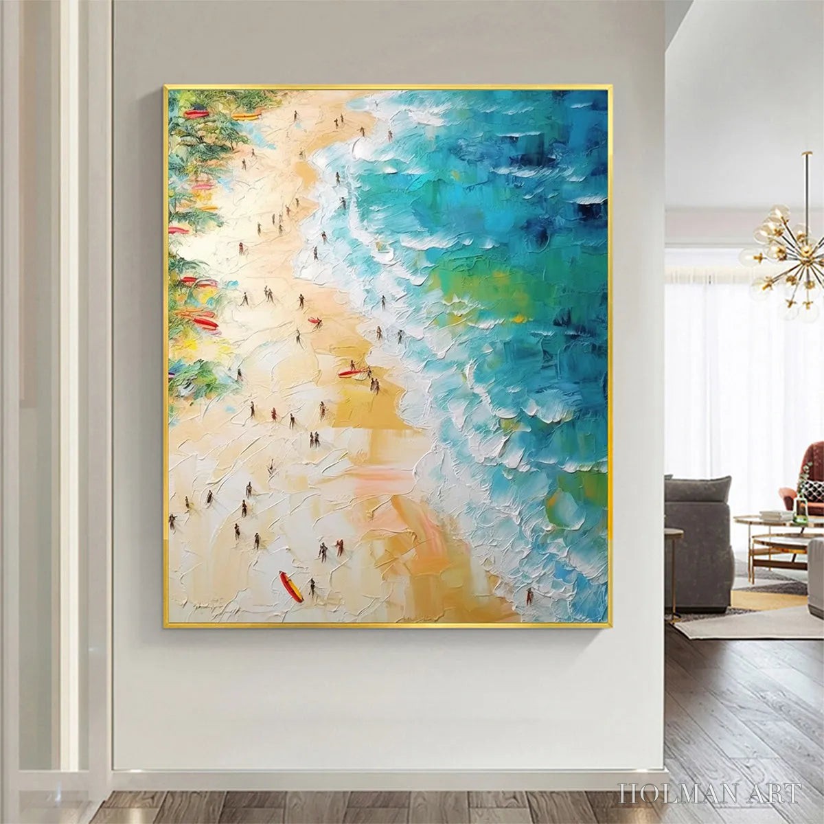 HOLMAN ART Tropical Paradise – Vertical Impasto Beach Scene Oil Painting - image 3