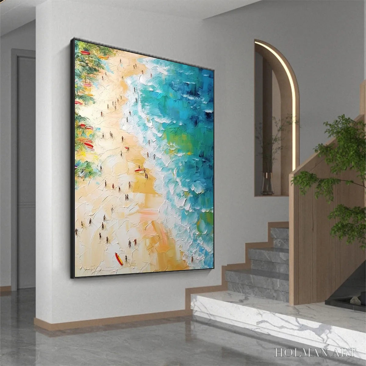 HOLMAN ART Tropical Paradise – Vertical Impasto Beach Scene Oil Painting - image 4