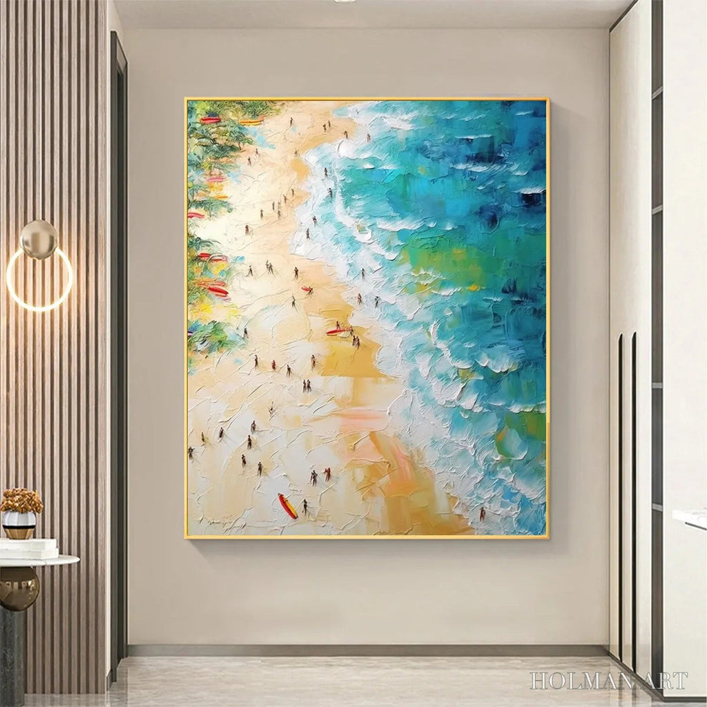 HOLMAN ART Tropical Paradise – Vertical Impasto Beach Scene Oil Painting - image 5