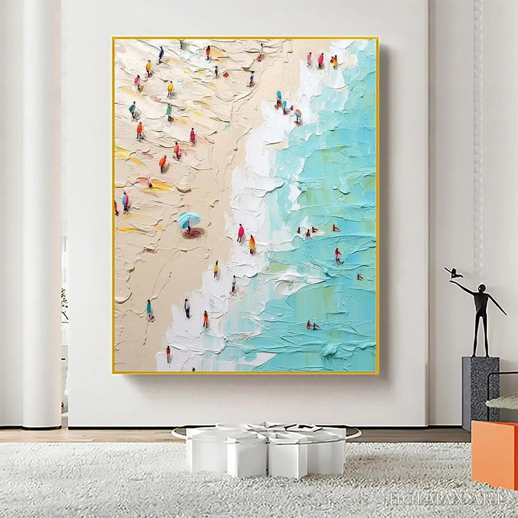 HOLMAN ART Summer Holiday – Colorful Impasto Beach Scene Oil Painting - image 4