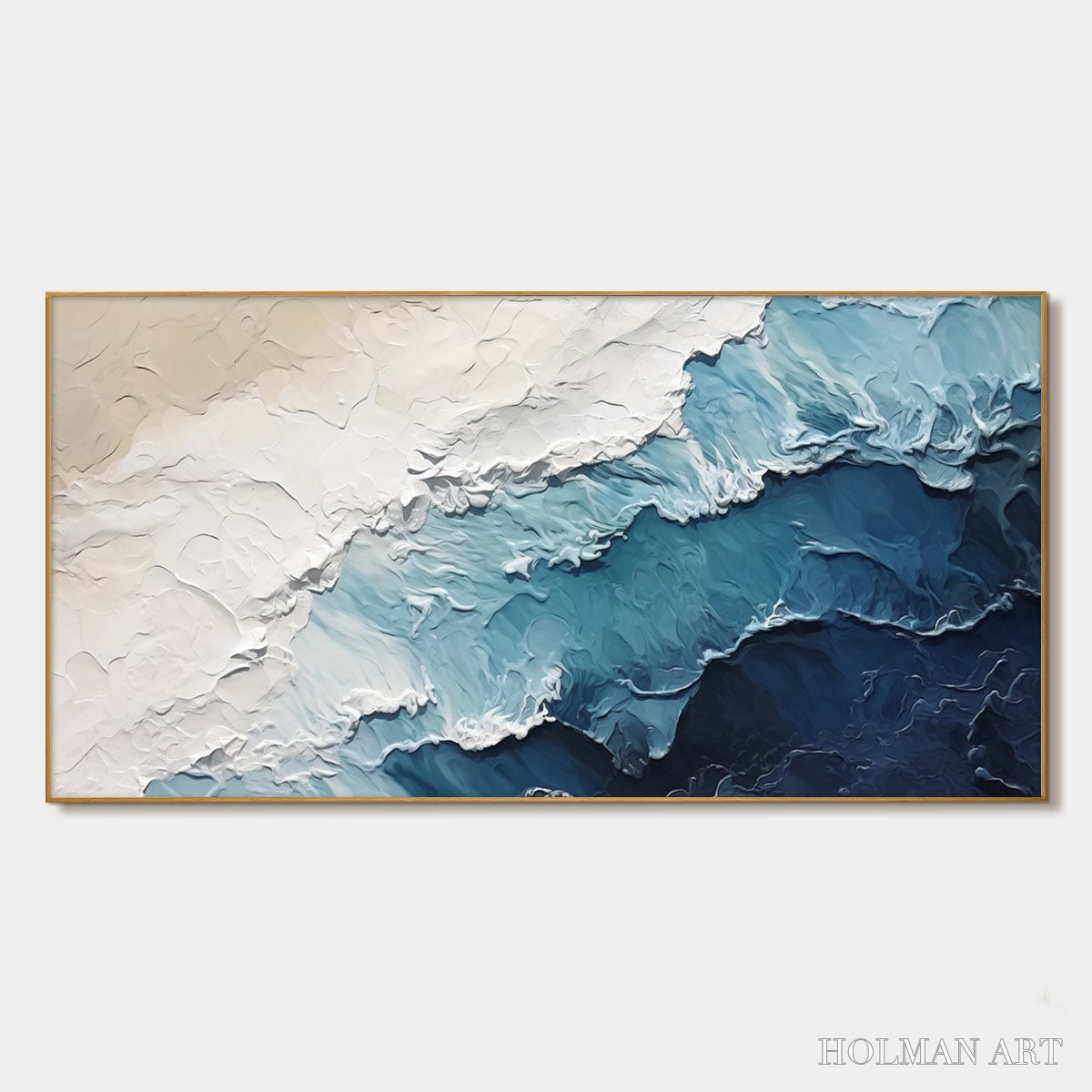 HOLMAN ART Ocean Whispers – Textured Seascape Painting, Ocean Waves, Blue and White, Living Room, Bedroom - image 1