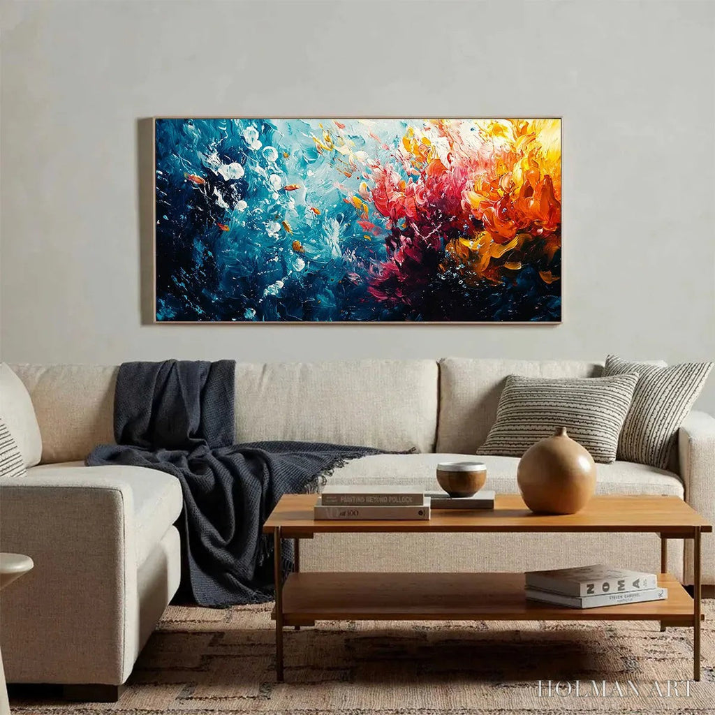 HOLMAN ART Coral Reef – Panoramic Abstract Seascape Oil Painting in Vibrant Colors - image 4