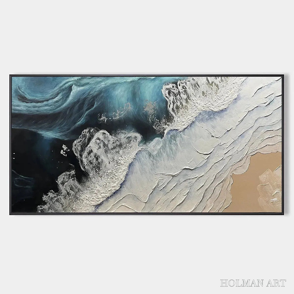 HOLMAN ART Ocean’S Embrace – Ocean Painting in Blue, White, and Beige, Textured Canvas, Modern - image 1