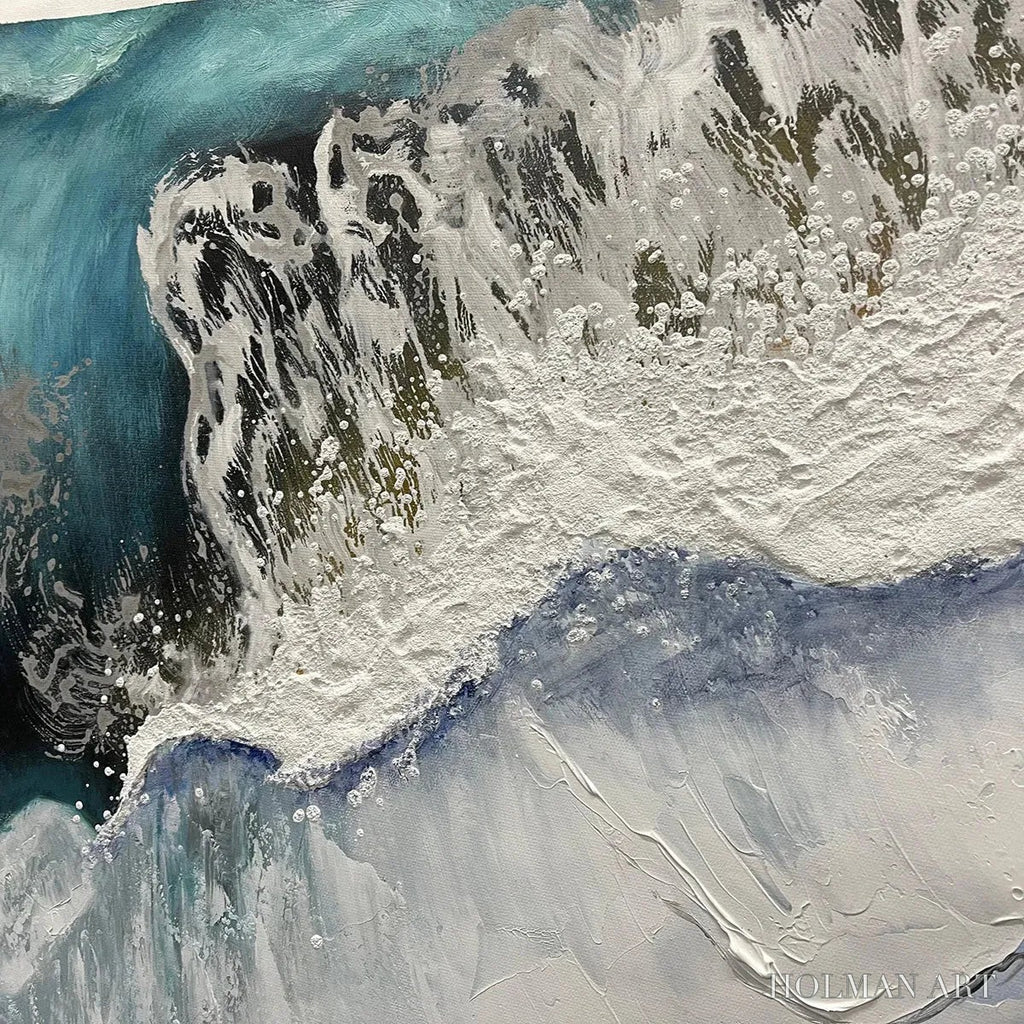 HOLMAN ART Ocean’S Embrace – Ocean Painting in Blue, White, and Beige, Textured Canvas, Modern - image 3