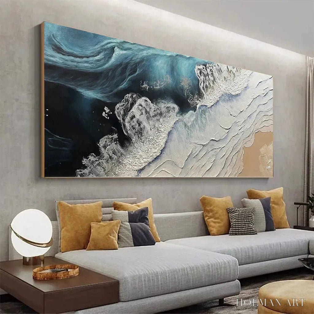 HOLMAN ART Ocean’S Embrace – Ocean Painting in Blue, White, and Beige, Textured Canvas, Modern - image 5