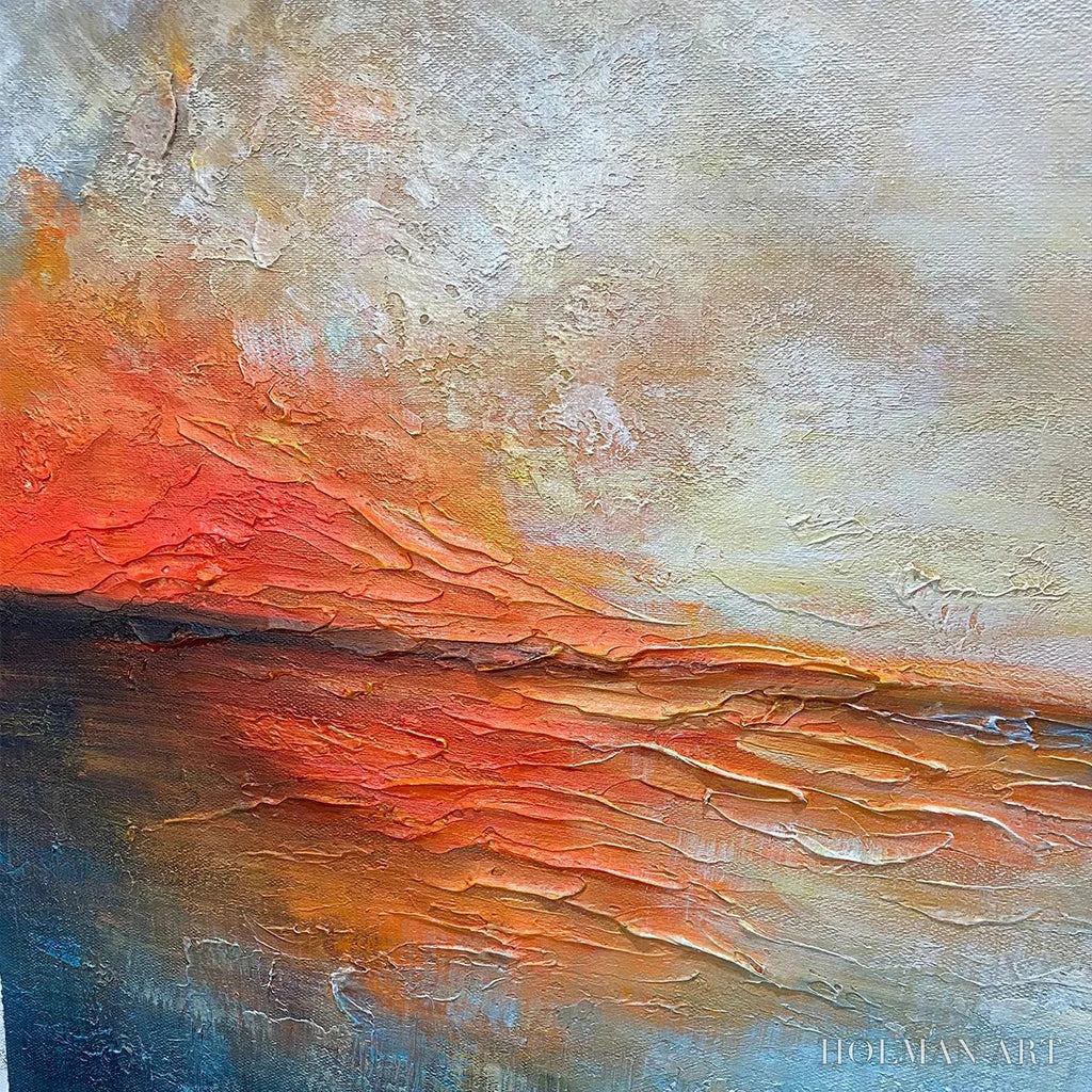 HOLMAN ART Fiery Embrace – Abstract Ocean Sunset Oil Painting - image 3