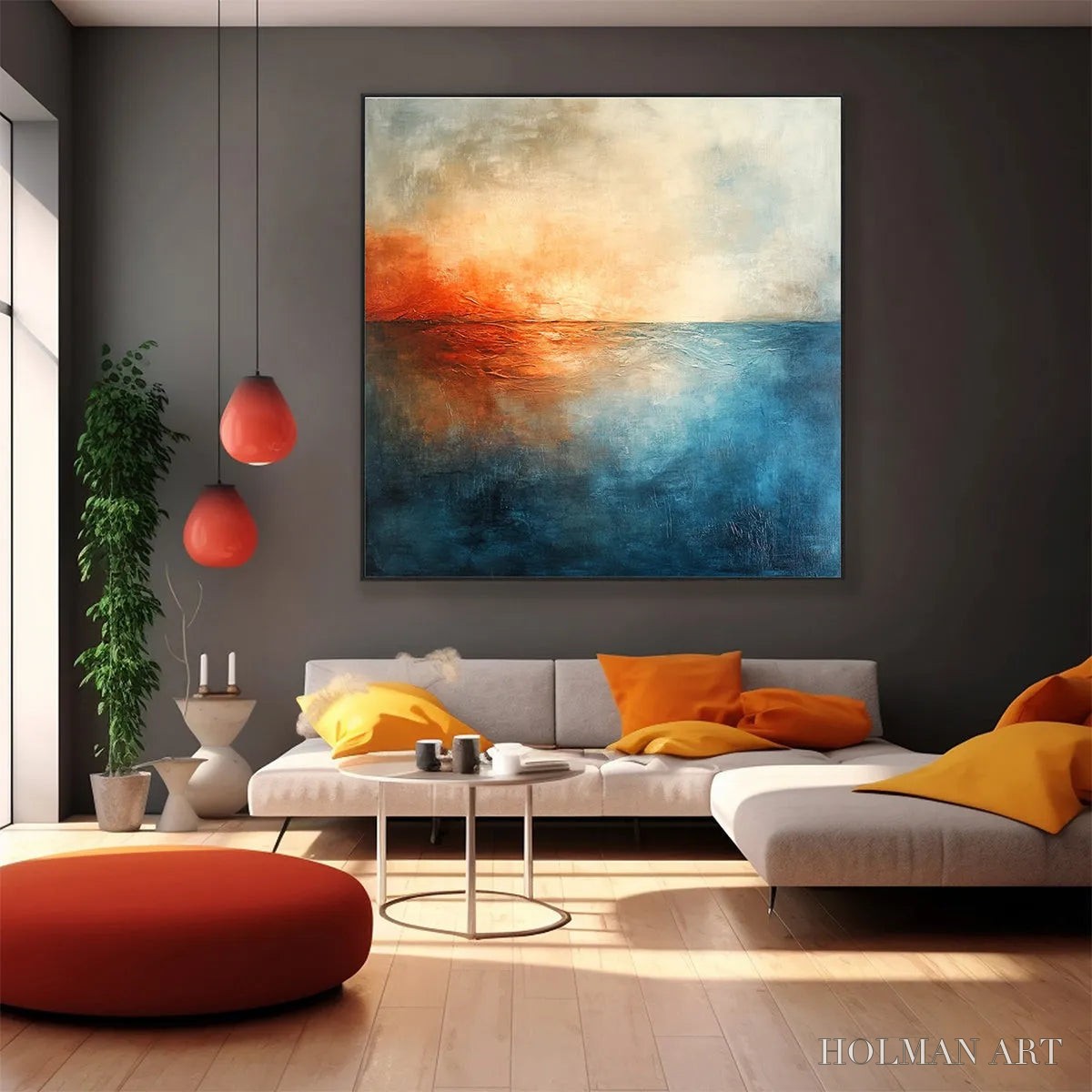 HOLMAN ART Fiery Embrace – Abstract Ocean Sunset Oil Painting - image 5