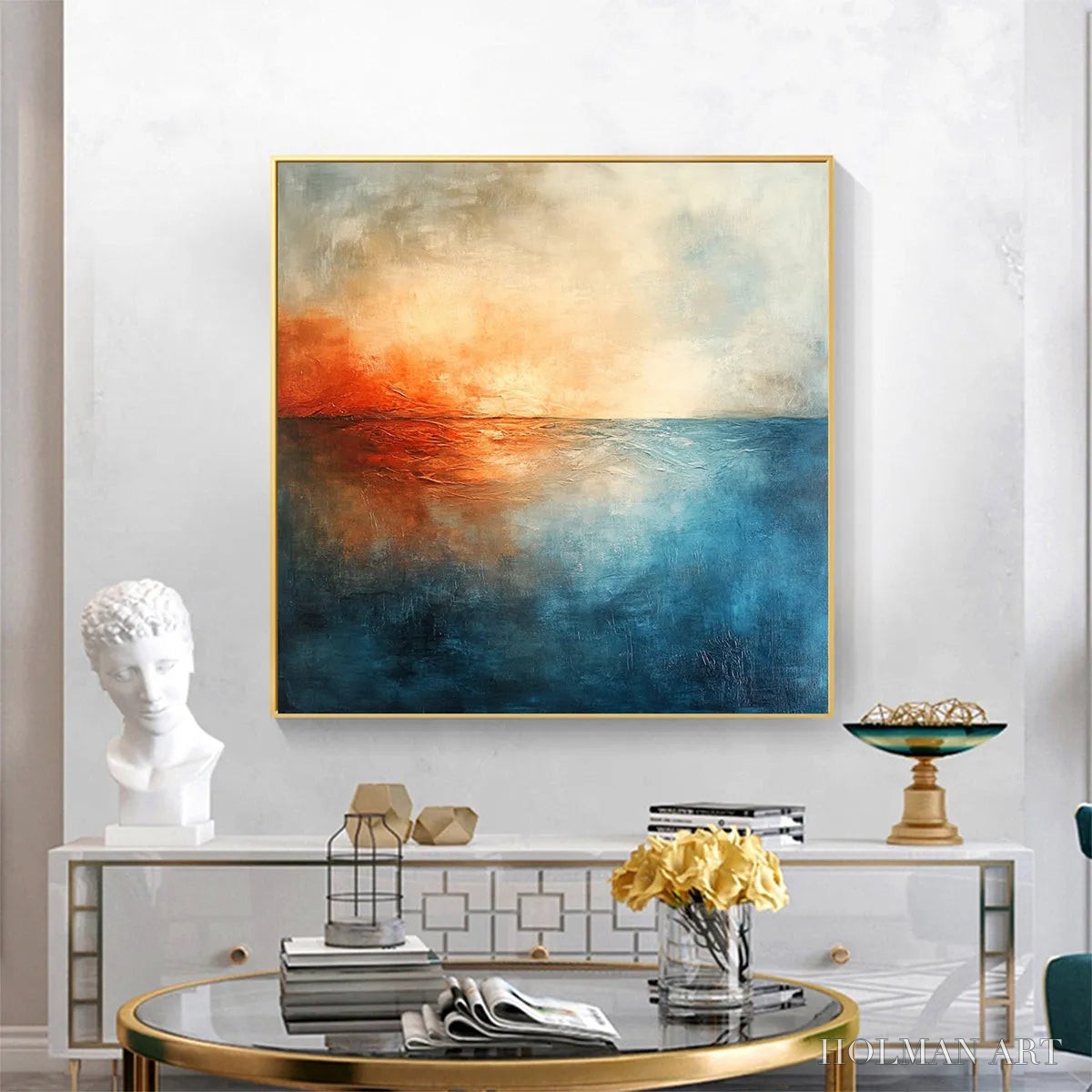 HOLMAN ART Fiery Embrace – Abstract Ocean Sunset Oil Painting - image 6