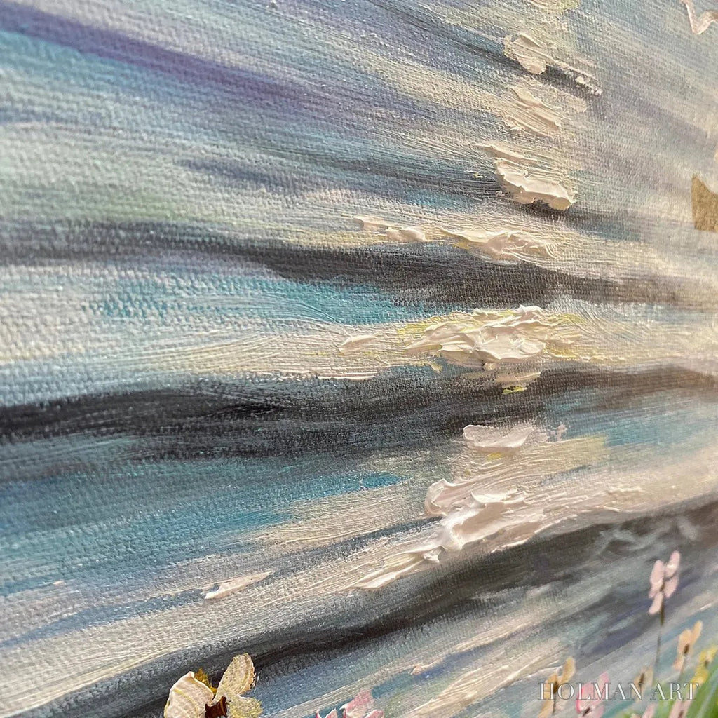 HOLMAN ART Sunset Sail – Coastal Sunset Painting, Sailboat and Wildflowers, Horizontal Canvas, Ocean Decor - image 5