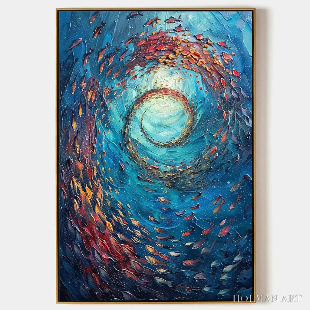 HOLMAN ART Oceanic Vortex – Vertical Fish Painting, Impasto - image 1