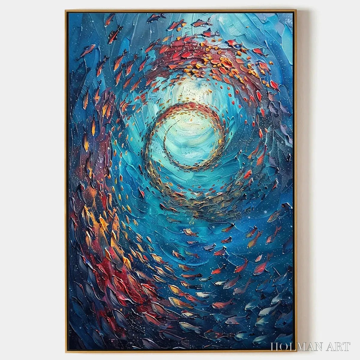 HOLMAN ART Oceanic Vortex – Vertical Fish Painting, Impasto - image 1