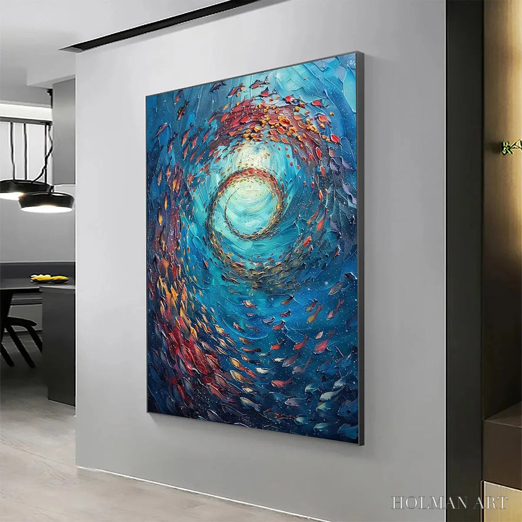 HOLMAN ART Oceanic Vortex – Vertical Fish Painting, Impasto - image 2