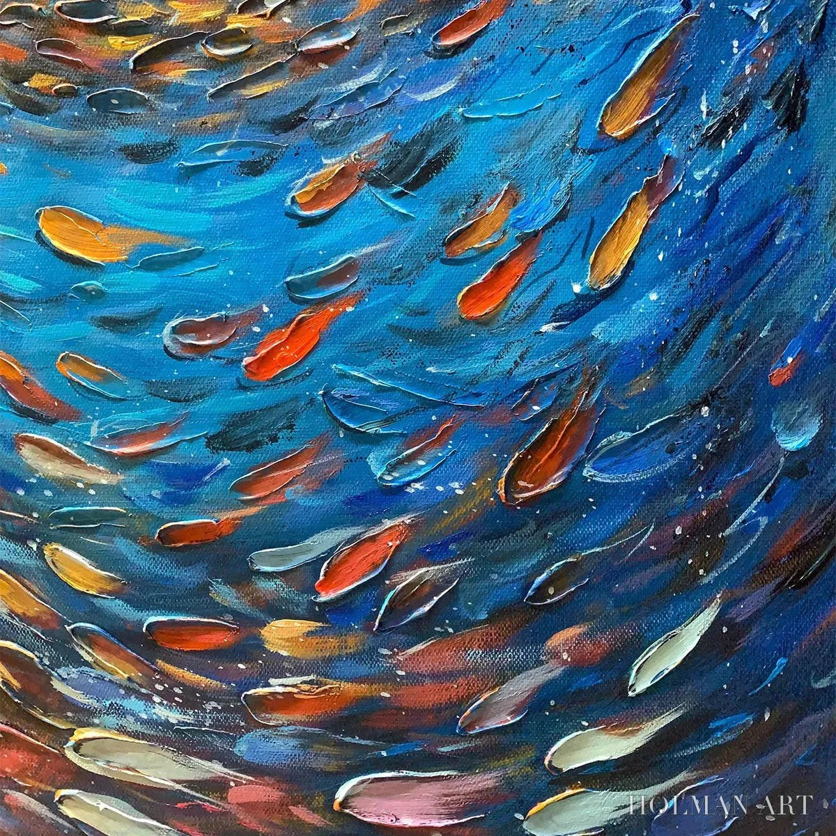 HOLMAN ART Oceanic Vortex – Vertical Fish Painting, Impasto - image 3