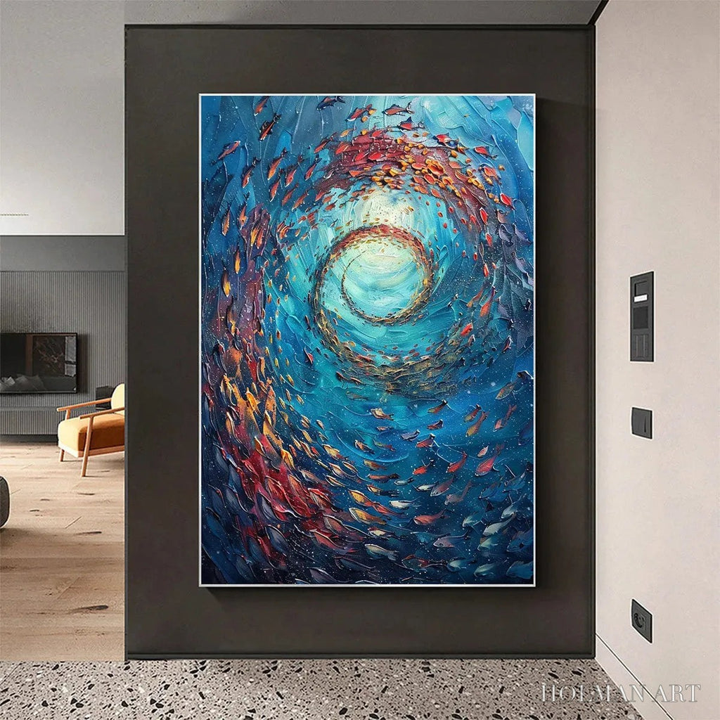 HOLMAN ART Oceanic Vortex – Vertical Fish Painting, Impasto - image 4
