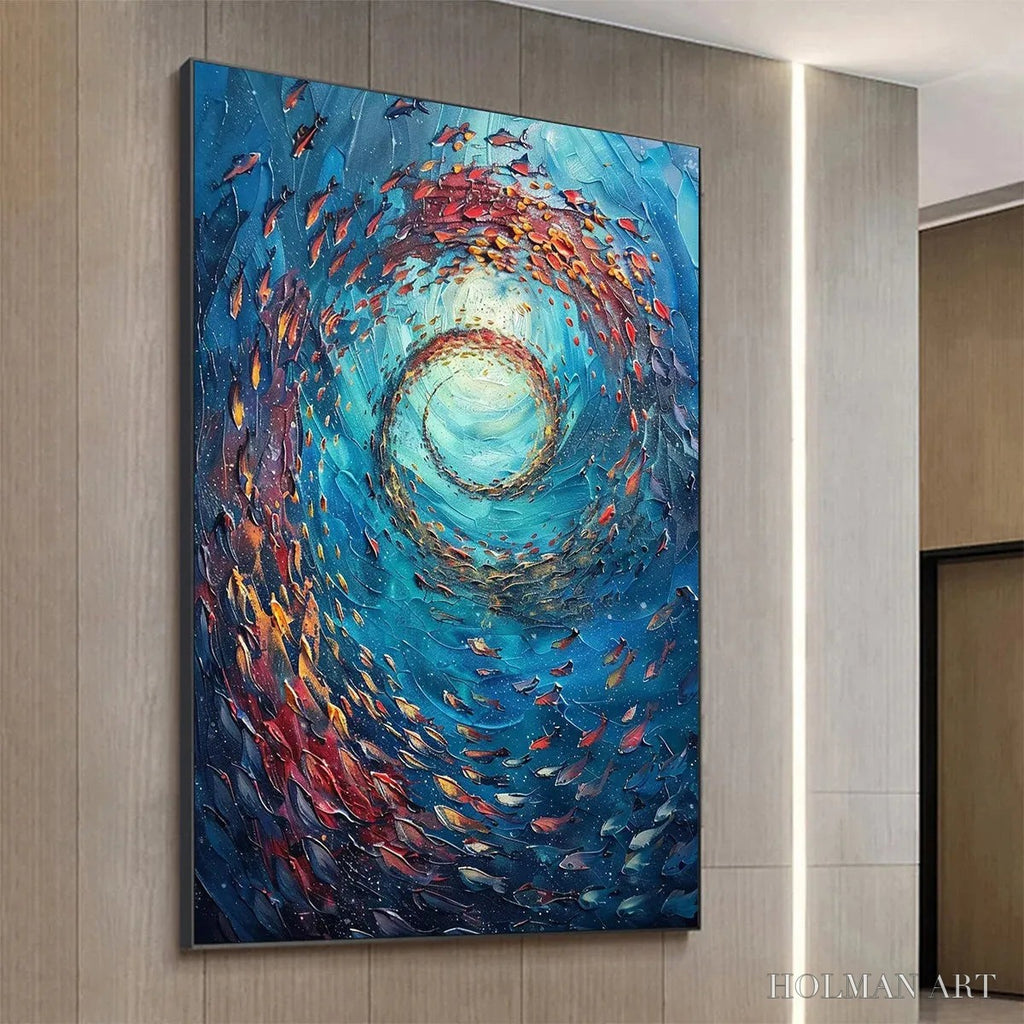 HOLMAN ART Oceanic Vortex – Vertical Fish Painting, Impasto - image 5