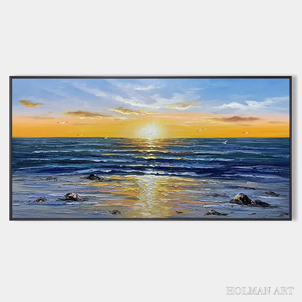 HOLMAN ART Sunkissed Shores – Panoramic Beach Sunset Painting - image 1