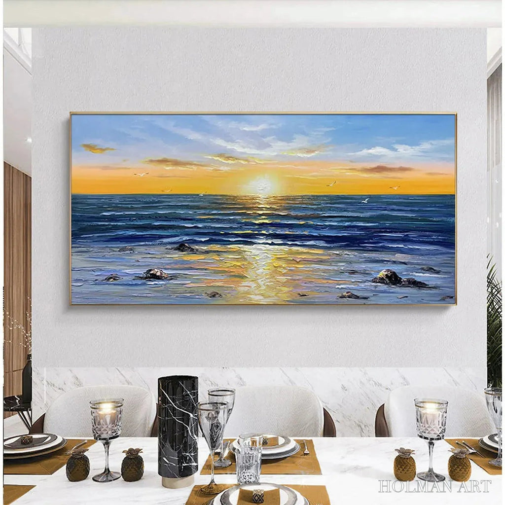 HOLMAN ART Sunkissed Shores – Panoramic Beach Sunset Painting - image 2