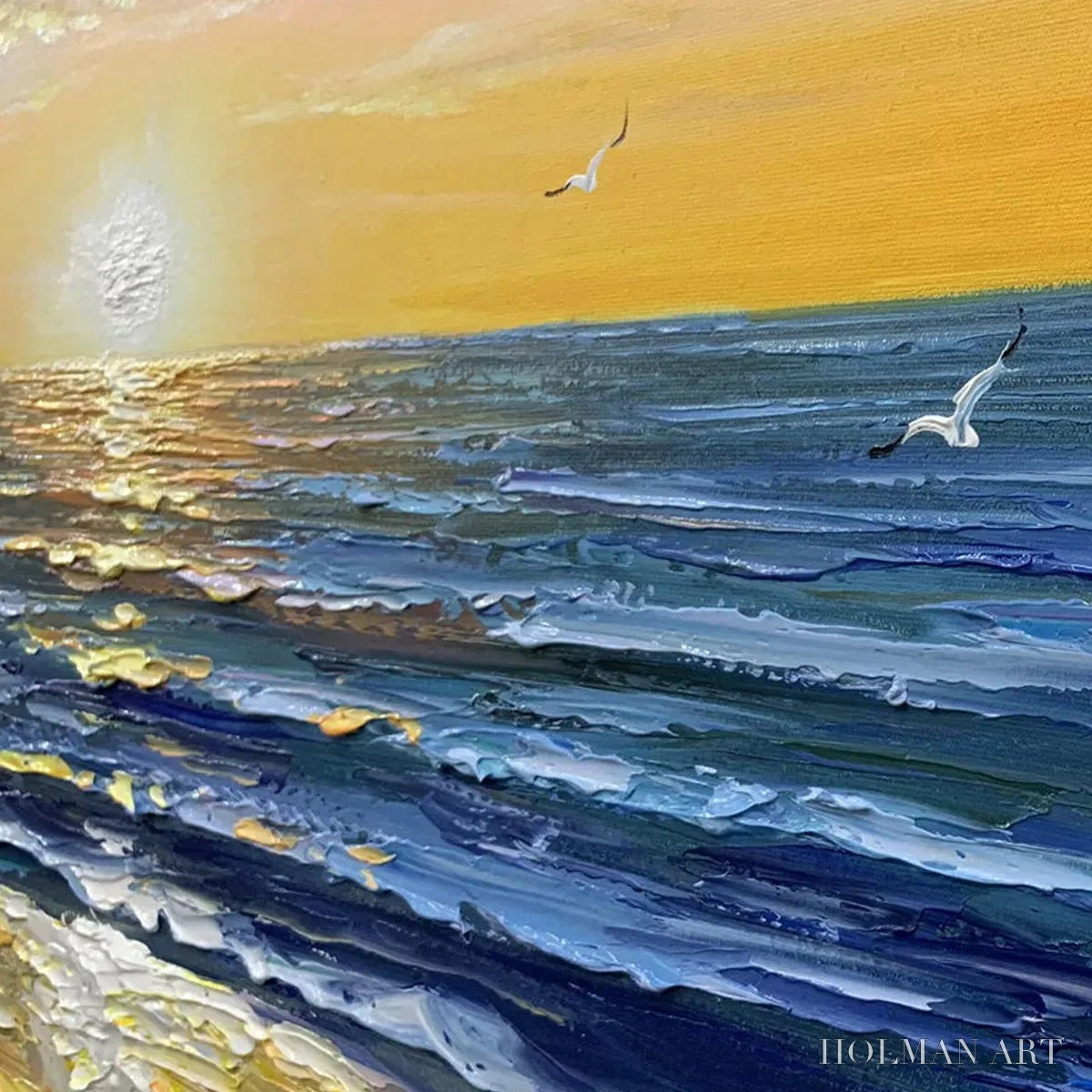 HOLMAN ART Sunkissed Shores – Panoramic Beach Sunset Painting - image 3