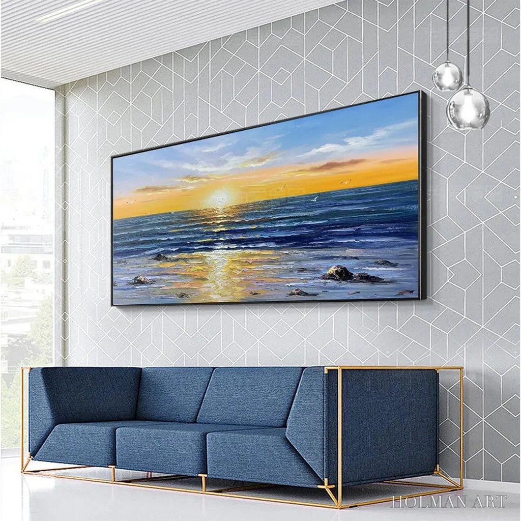 HOLMAN ART Sunkissed Shores – Panoramic Beach Sunset Painting - image 4