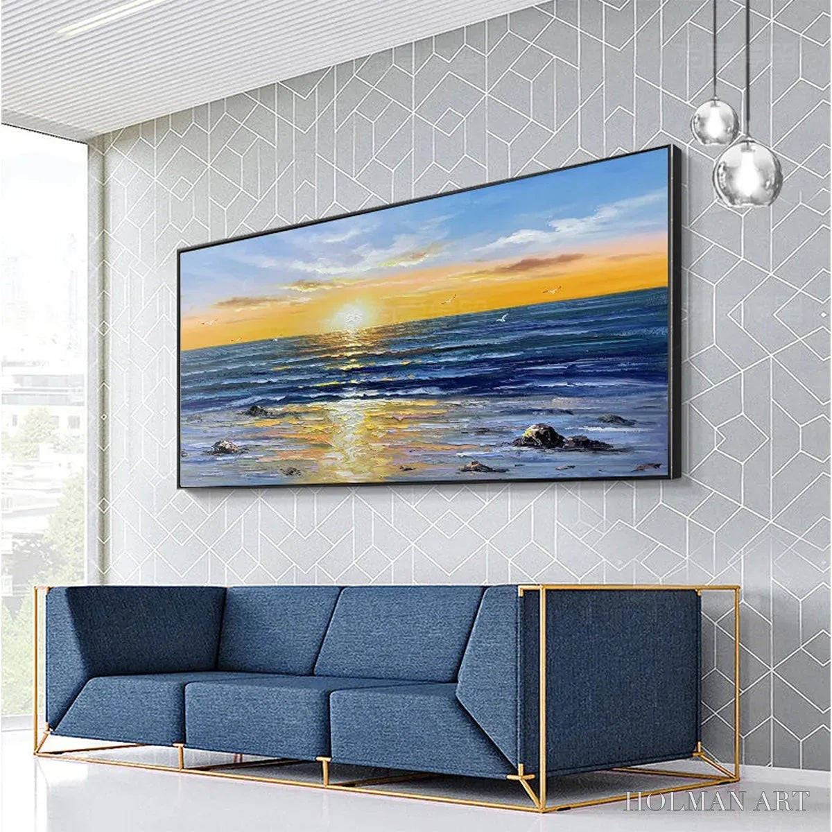 HOLMAN ART Sunkissed Shores – Panoramic Beach Sunset Painting - image 4