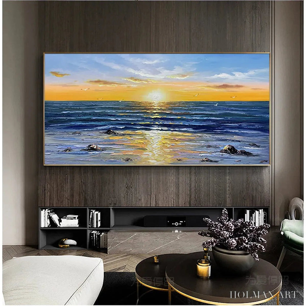 HOLMAN ART Sunkissed Shores – Panoramic Beach Sunset Painting - image 5